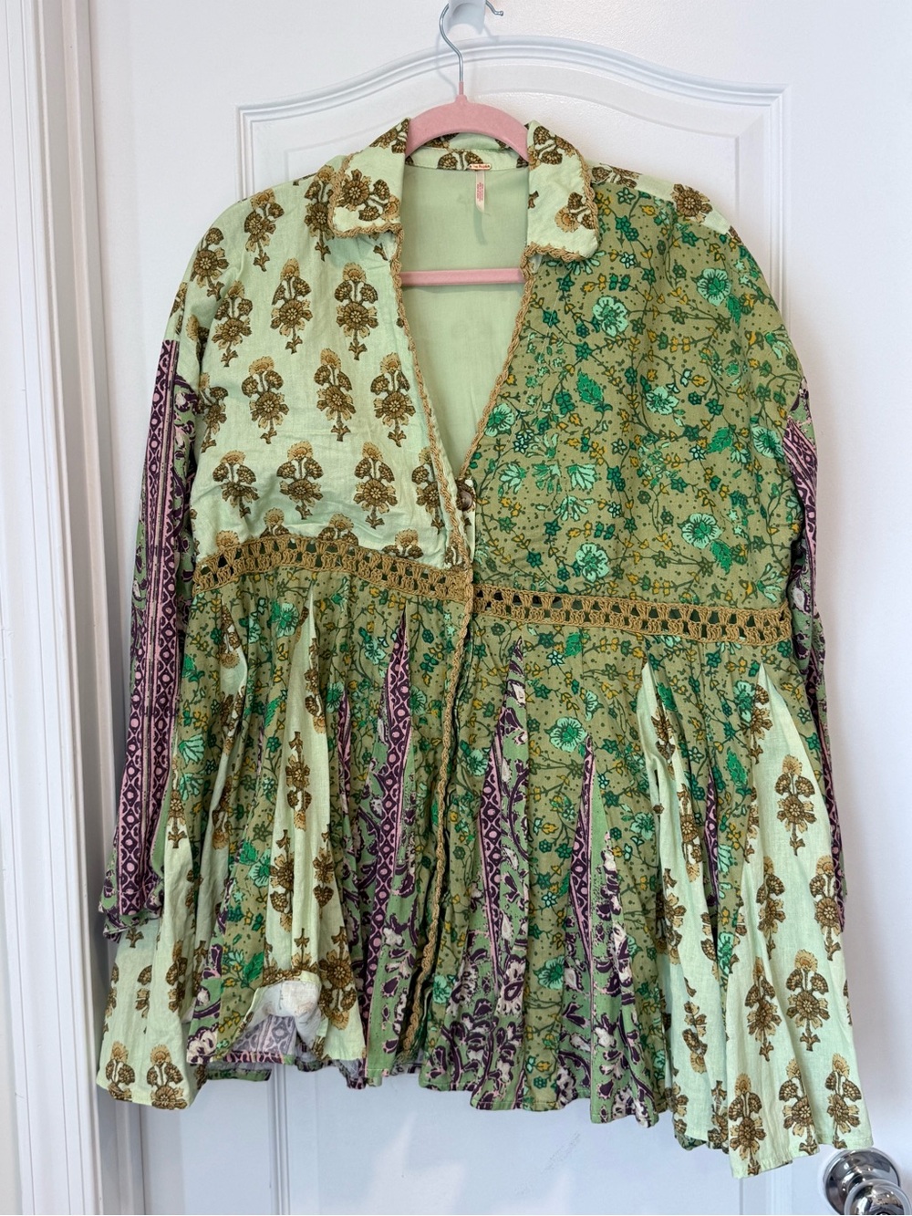 Free People Mini Green Floral Patchwork Dress